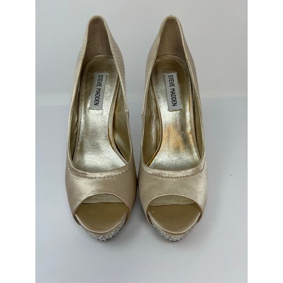 Steve Madden High Heel Shoes Women 8M "Feelixx" Stiletto Gold Satin Bling Party - Picture 3 of 13